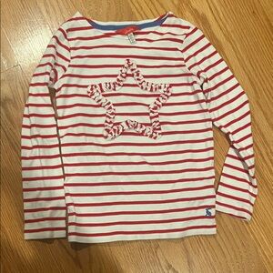 Joules Red and White Striped Long Sleeve Kids shirt with Star